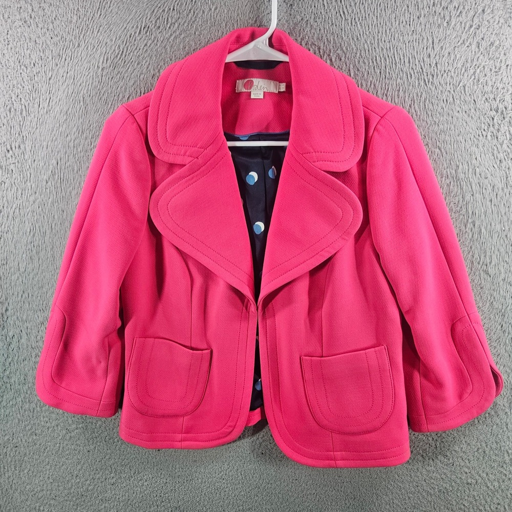 Boden Pink Cropped Blazer Jacket Polka Dot Lining 3/4 Sleeve US 6